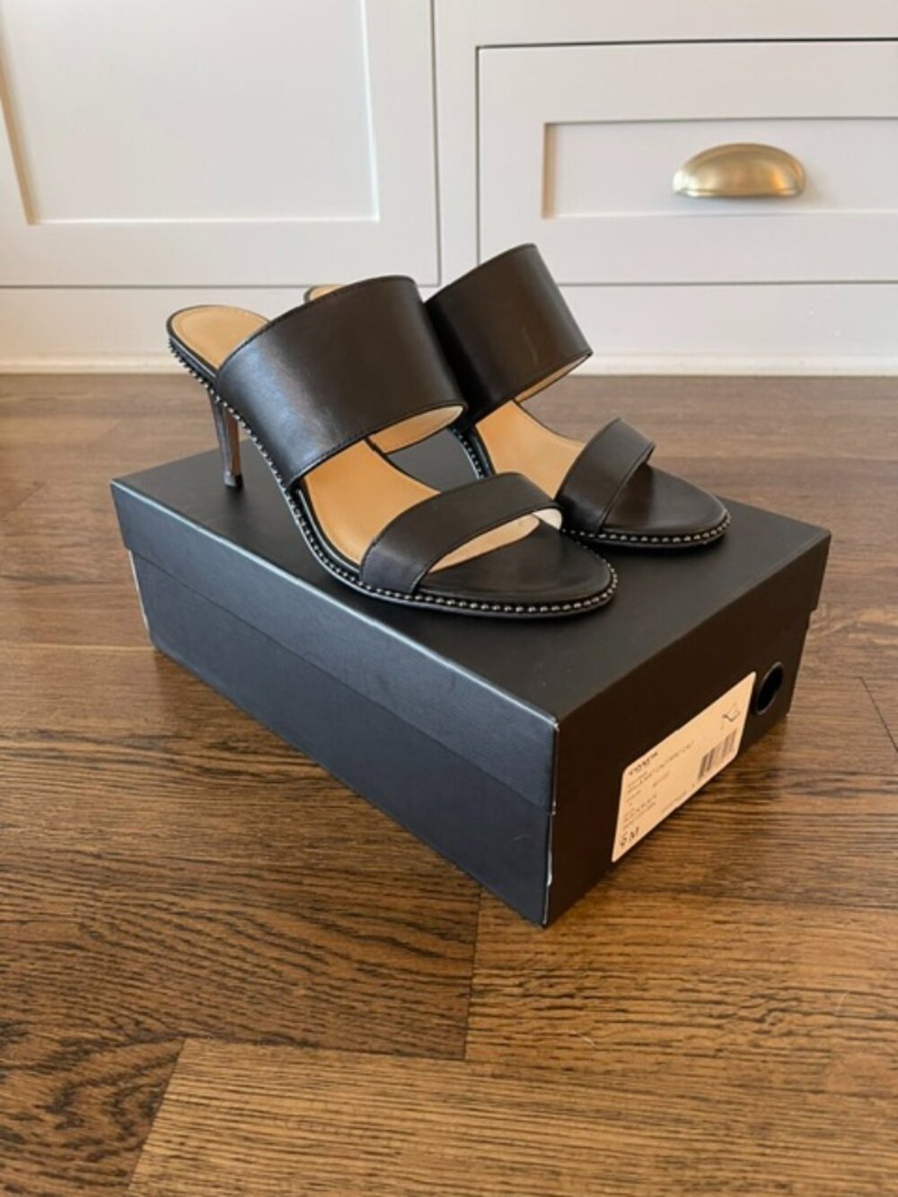Coach Stella Black Leather Studded Two Strap Heeled Mules Sandals - 9 EUC